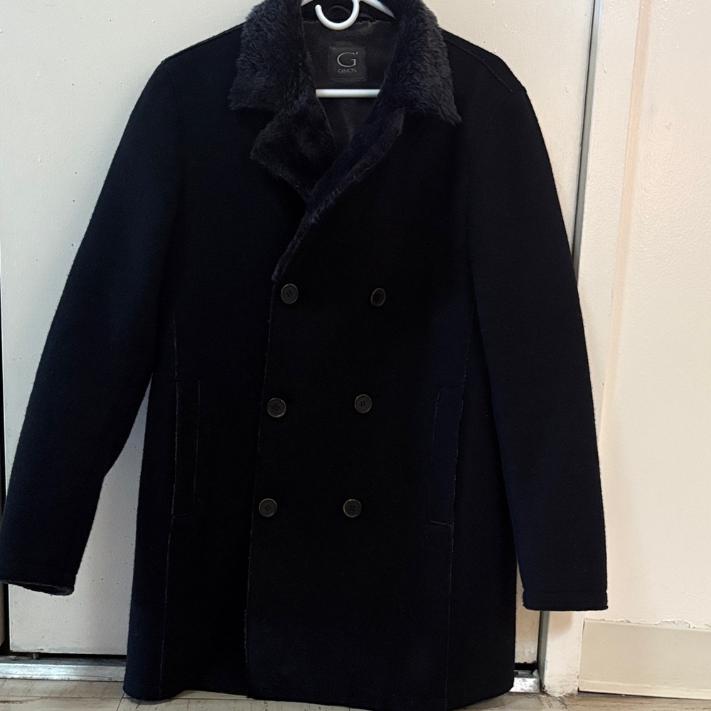 Axel GIMO’S Sheep Skin Leather Black Double-Breasted Men's Coat Size M